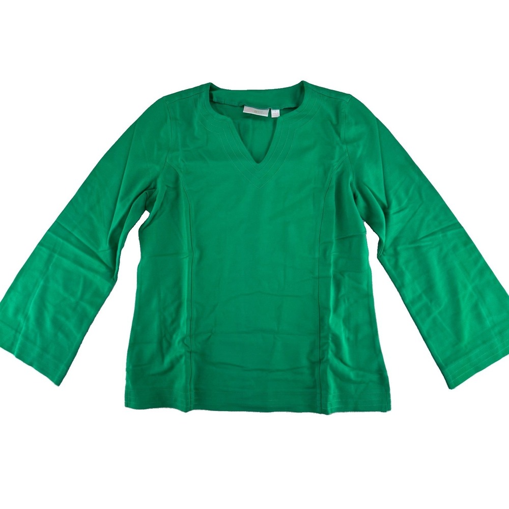 Belle‎ by Kim Gravel Ponte Split Neck Top Size Small Bright Green
